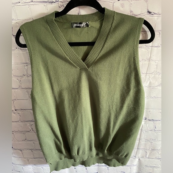 Allegra K Sweaters - Women's Olive V-Neck Sweater Vest